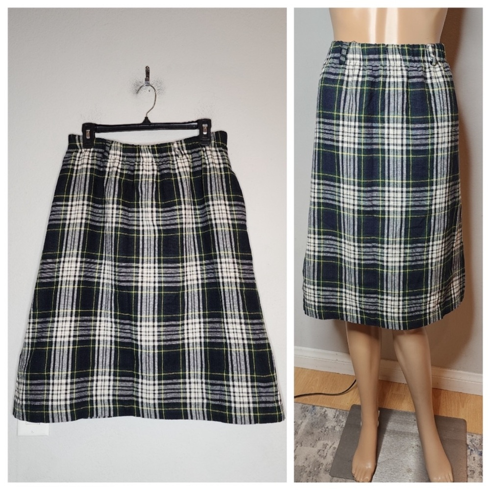 Vintage F. Shay Of Boston Wool Blend Tartan Plaid Stretch Waist Skirt Size 12